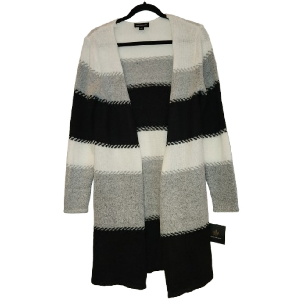 NWT Fortune + Ivy Black/White/Gray Open Front Longline Cardigan Size S Very Soft